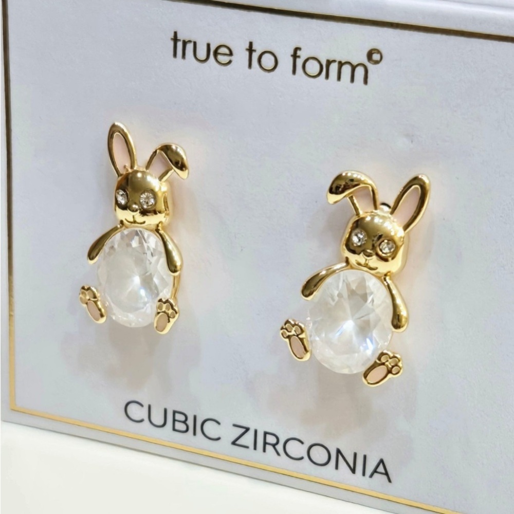 TRUE TO FORM SET Easter Bunny Rabbit Crackle CZ Matching Earrings & Necklace NWT - Picture 3 of 7